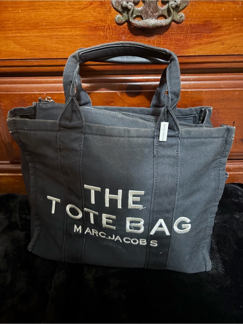 Marc Jacobs Black Canvas Tote Bag with White Logo